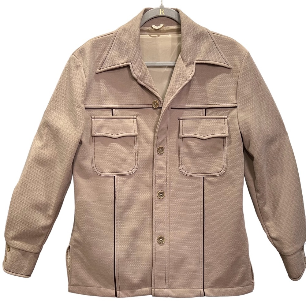 VTG 1970s Sears LeisureLife Fashions Jacket with Butterfly Collar, Brown Piping.